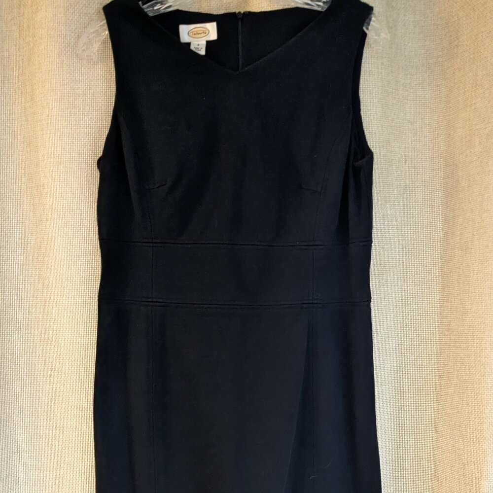 Talbots Little Black Sleeveless Dress Form Fitting Thick Waist Band, Size 8